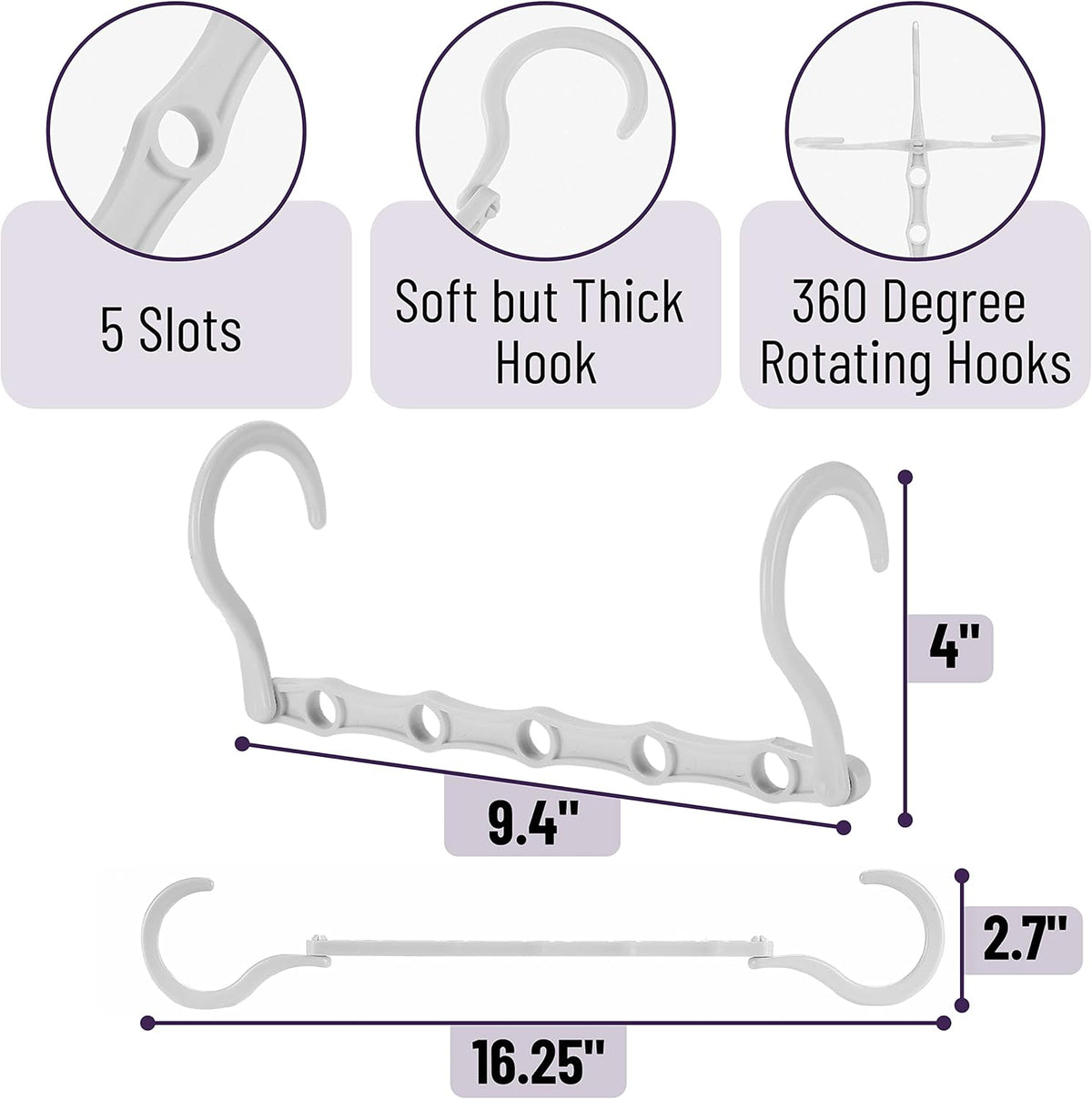 Mr. Pen- Space Saving Hangers for Clothes, 12 pcs, White, Plastic Multi Clothes Hangers Space Saving, 5 Slots, 360° Rotating Hooks