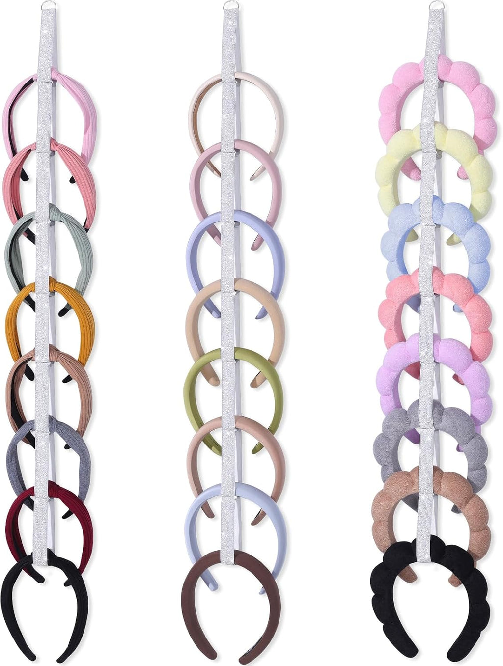 3 PCS Headband Holder Organizer for Girl,Hanging Hairband Storage for Women,Glittering Silver Hair Hoop Display Hair Accessories Organizer Bedroom College Dorm Decor(Glittering Silver)