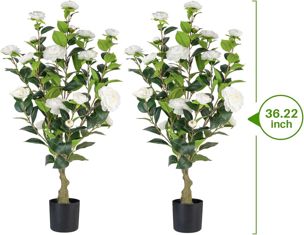 2‑Pack 3FT White Artificial Potted Camellia Tree Home Decor