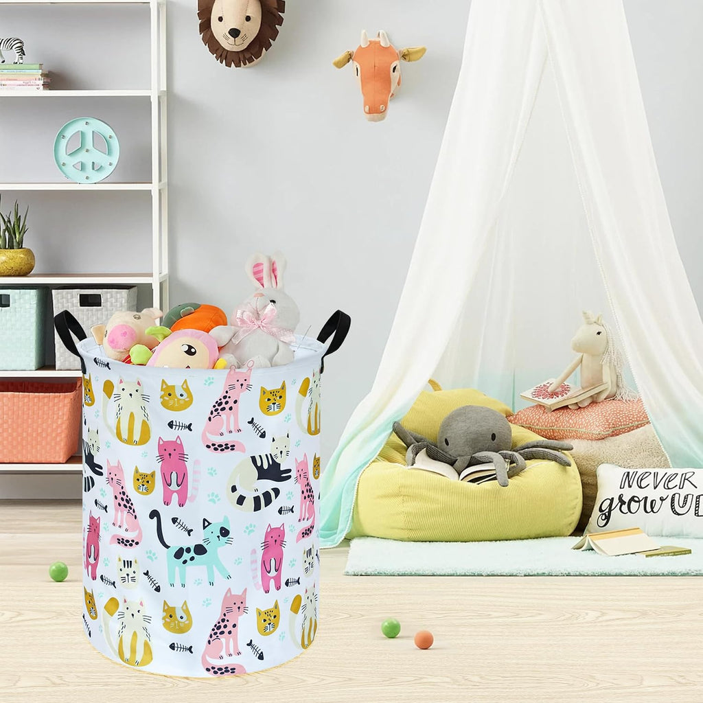 Kids Laundry Hamper Storage Basket Laundry Organizer Hamper Storage Bins Clothes Box Nursery Hamper Gift Basket with Handles (Cat)