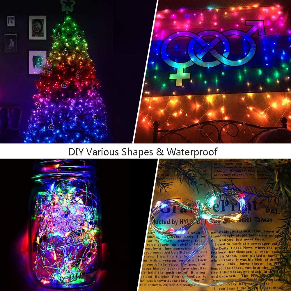 Rainbow Curtain Lights LED Curtain Lights Waterproof Window Fairy Lights String Remote Icicle Lights 8 Modes Twinkle Lights for Wedding Christmas Party Bedroom Wall Decoration (7-Color)
