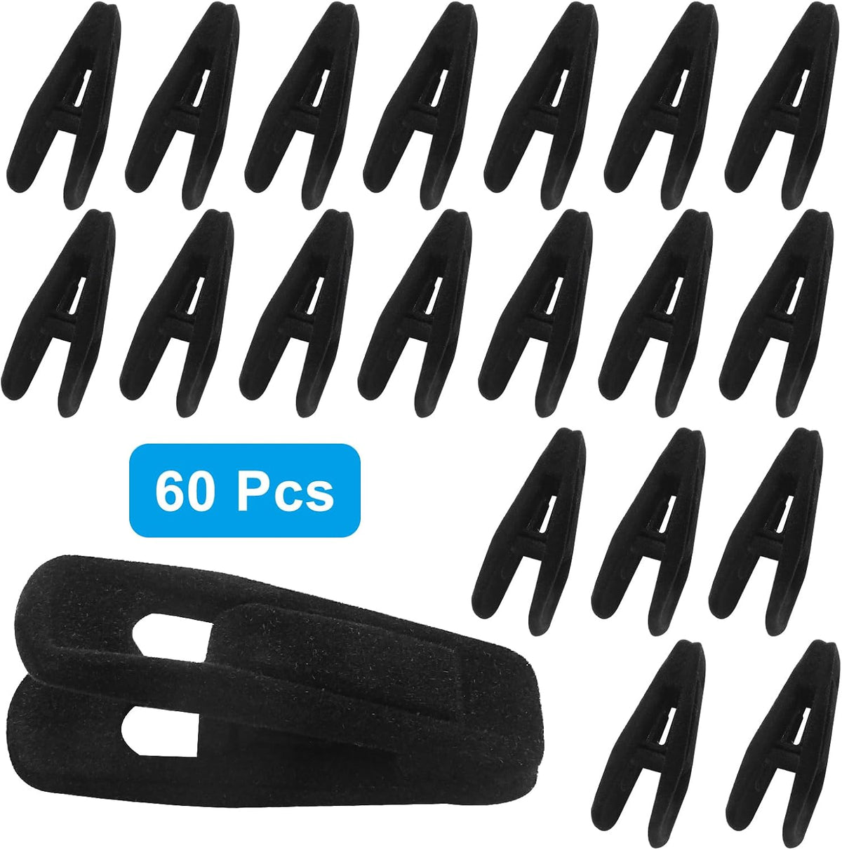 Hordion 60Pcs Black Velvet Hangers Clips, Strong Finger Flocked Clips