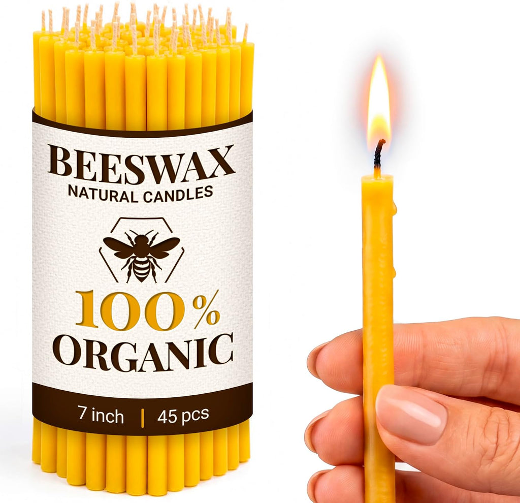 45 Pack Set Pure Beeswax Taper of Natural Wax – 7 inch Honey Scented Aroma – Healthy Beeswax for Religious Home Meditation Party and DIY Purposes 1101415