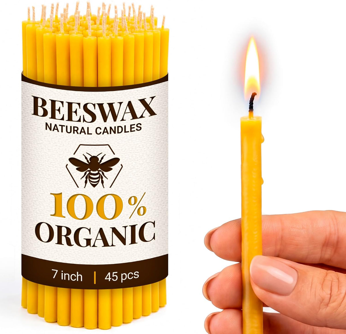 45 Pack Set Pure Beeswax Taper of Natural Wax – 7 inch Honey Scented Aroma – Healthy Beeswax for Religious Home Meditation Party and DIY Purposes 1101415