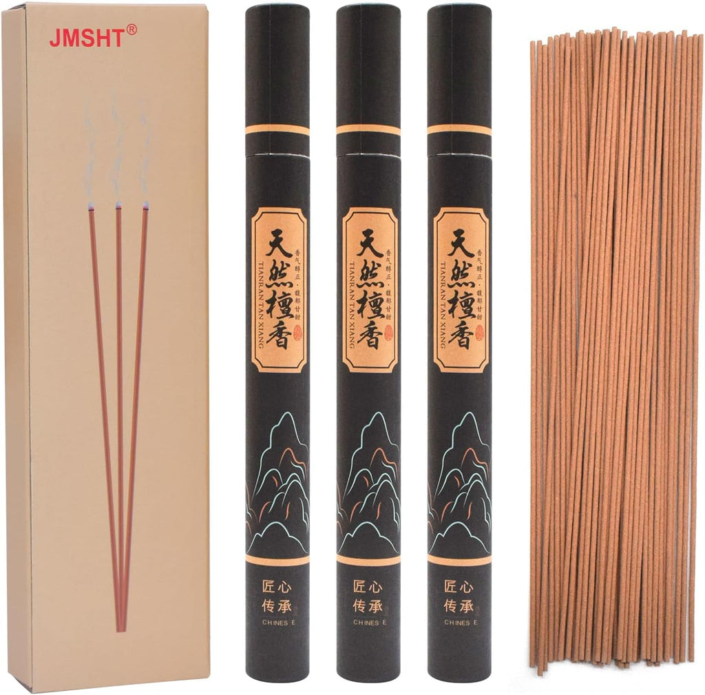 Natural Sandalwood Incense Sticks - Pure & Delicate Woody Scent for Meditation, Yoga & Sleep - Low Smoke, No Chemical Binders (3 Tubes / ~135 Sticks, 30 Min Burn Time)