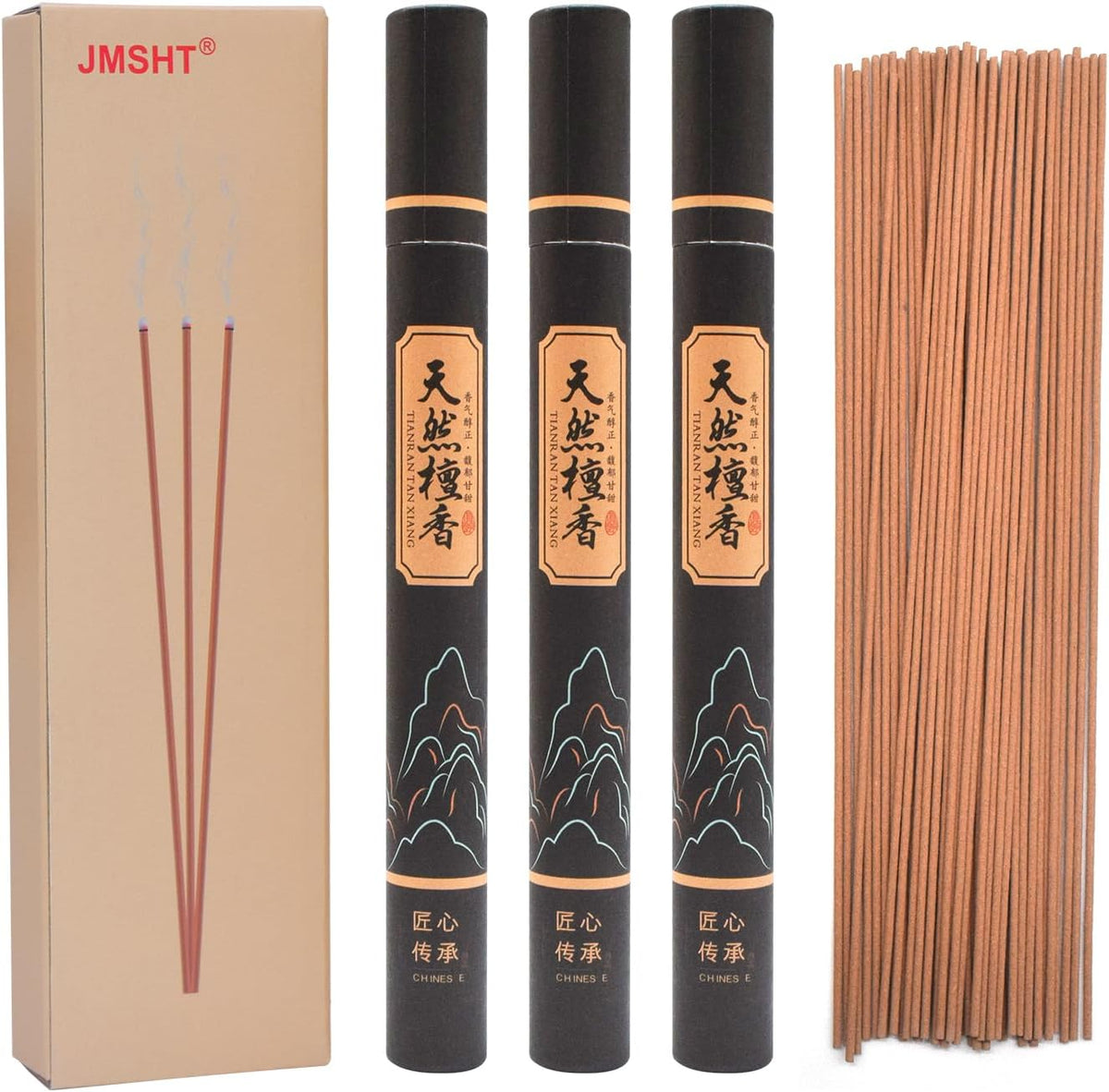 Natural Sandalwood Incense Sticks - Pure & Delicate Woody Scent for Meditation, Yoga & Sleep - Low Smoke, No Chemical Binders (3 Tubes / ~135 Sticks, 30 Min Burn Time)
