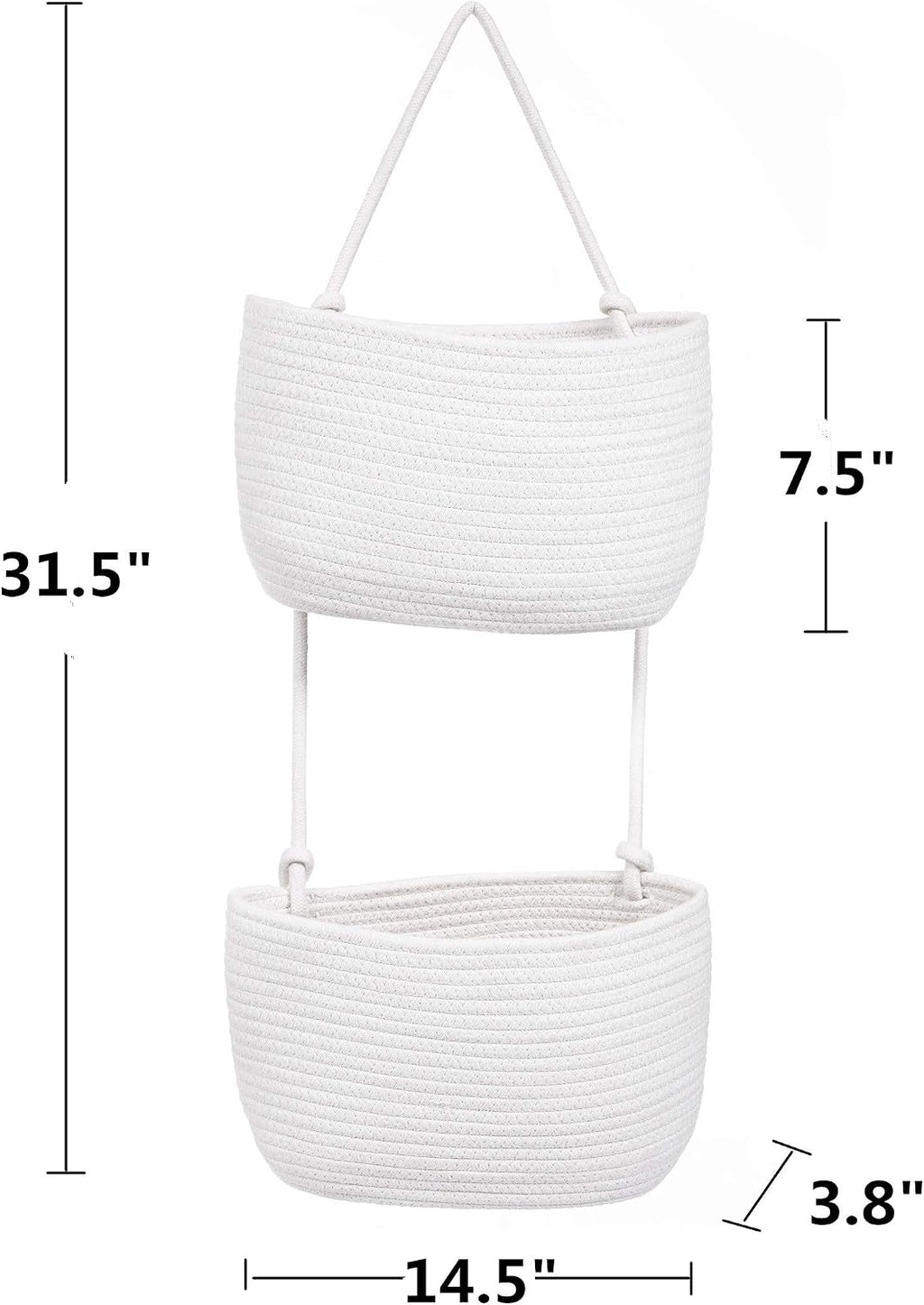 Over The Door Hanging Basket, 2 Tier Cotton Rope Woven Organizer