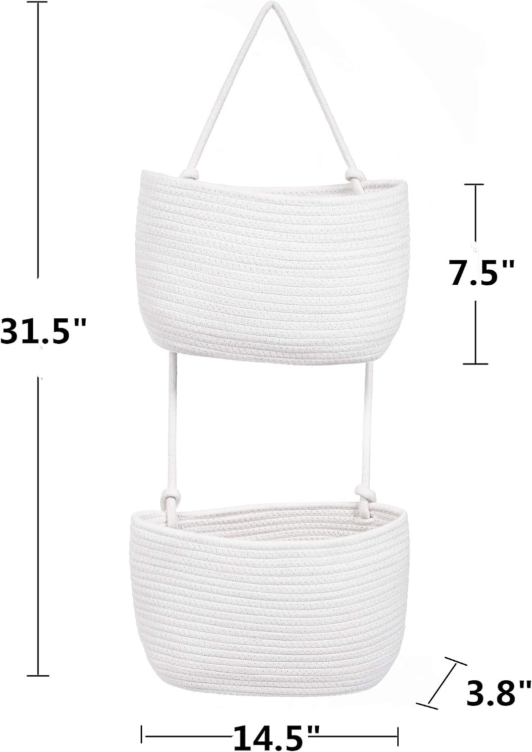 Over The Door Hanging Basket, 2 Tier Cotton Rope Woven Organizer