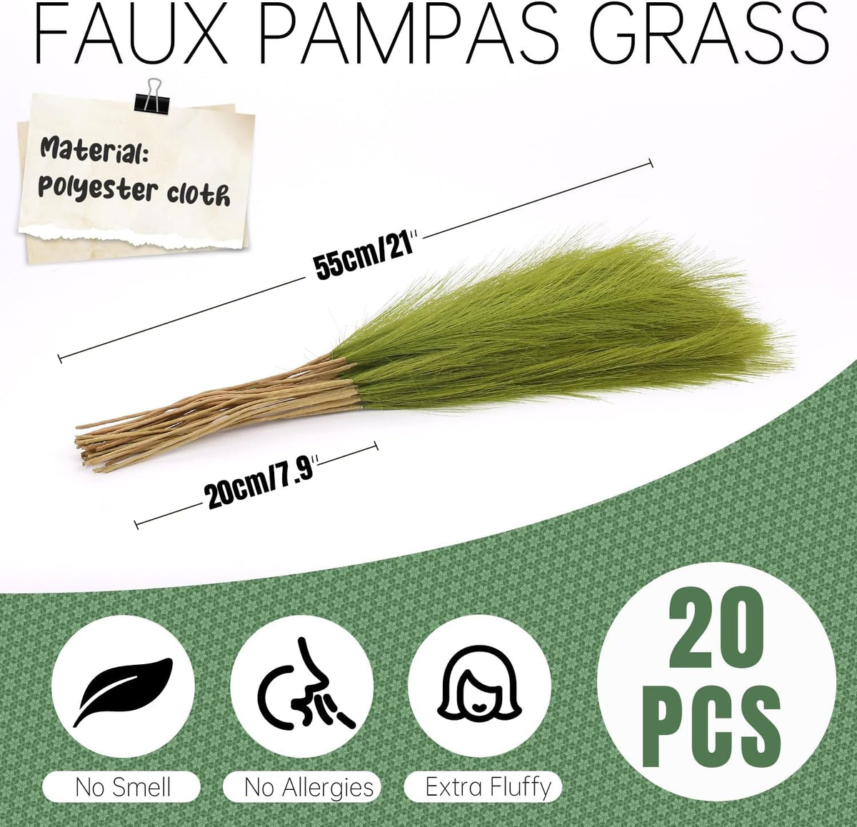 Faux Pampas Grass Decor ， 21.7 Inch Artificial Pampas Grass Grass Green Reed Grass, Vase Filler for Home Decor, Room, Bathroom, Wedding, Table Centerpiece - 20PCS