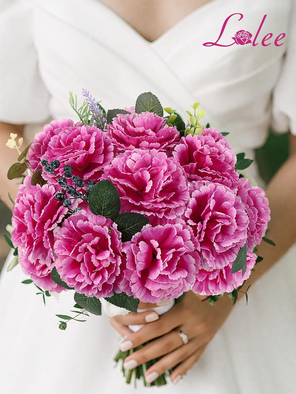 108pcs Carnation Artificial Flowers with Stems, 3.5" Fushia Carnations