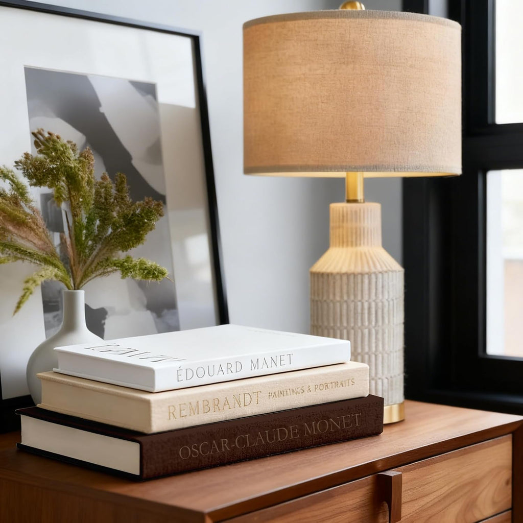 Aesthetic Decorative Books, Set of 3 Linen Faux Book Boxes, Brown