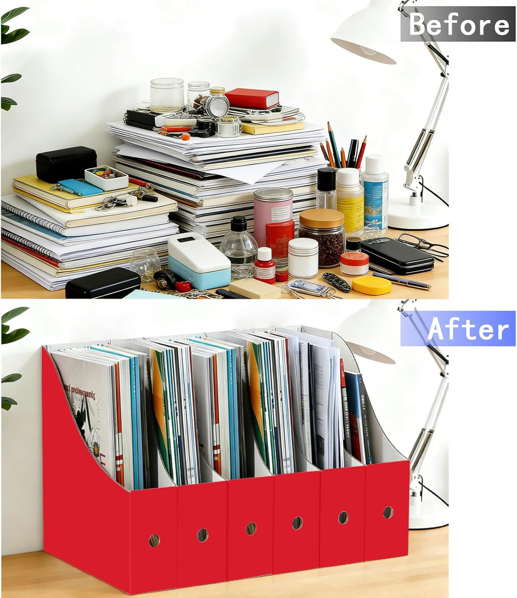 Limitliho 2 Pack Red Cardboard Magazine File Holder for Desk or Shelves