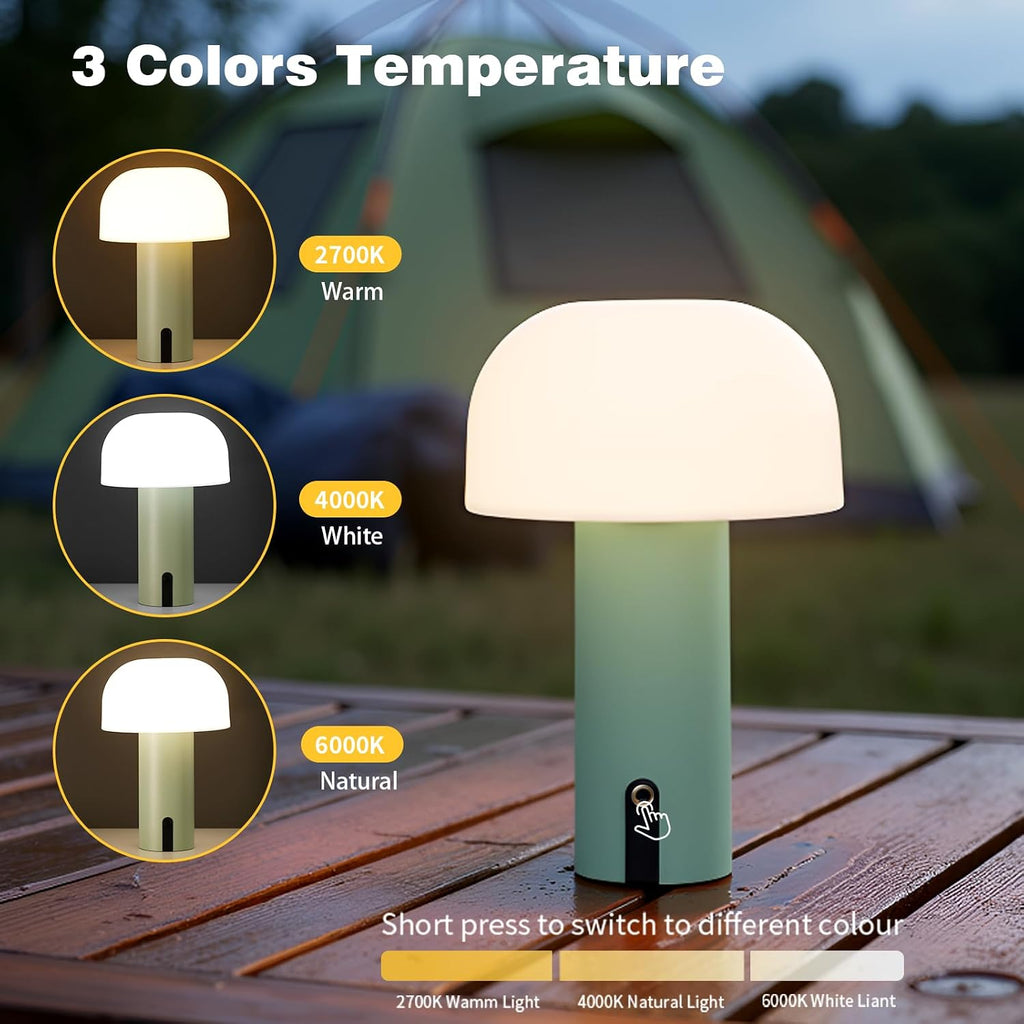 Mushroom Table Lamp, Cordless Rechargeable Touch Light, Waterproof
