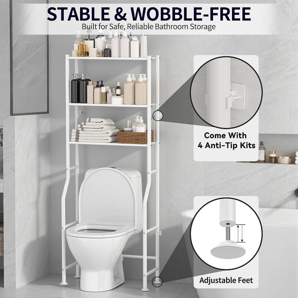 3-Tier Over Toilet Storage Cabinet, No Drilling, 64" H, White