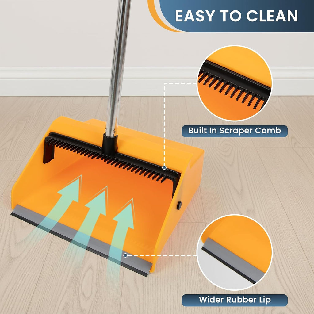 REEWII Large Commercial Dustpan with Comb，Long Handle Upright Heavy Duty Dust Pan Outdoor Indoor for Courtyards, Garages, Lobbies, Shopping Malls, Market Floors, Sidewalks, Classroom Floor Cleaning