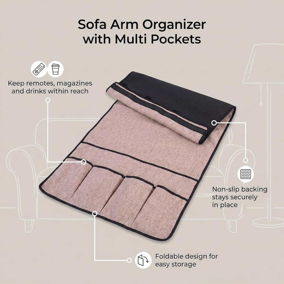 Remote Control Holder, Fits 33.1" x 18.5" Armrest (Brown)