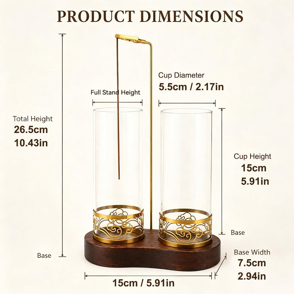 2 in 1 Incense Holder Set, Anti-Tip Burner Glass Ash Catcher with 20 Sticks