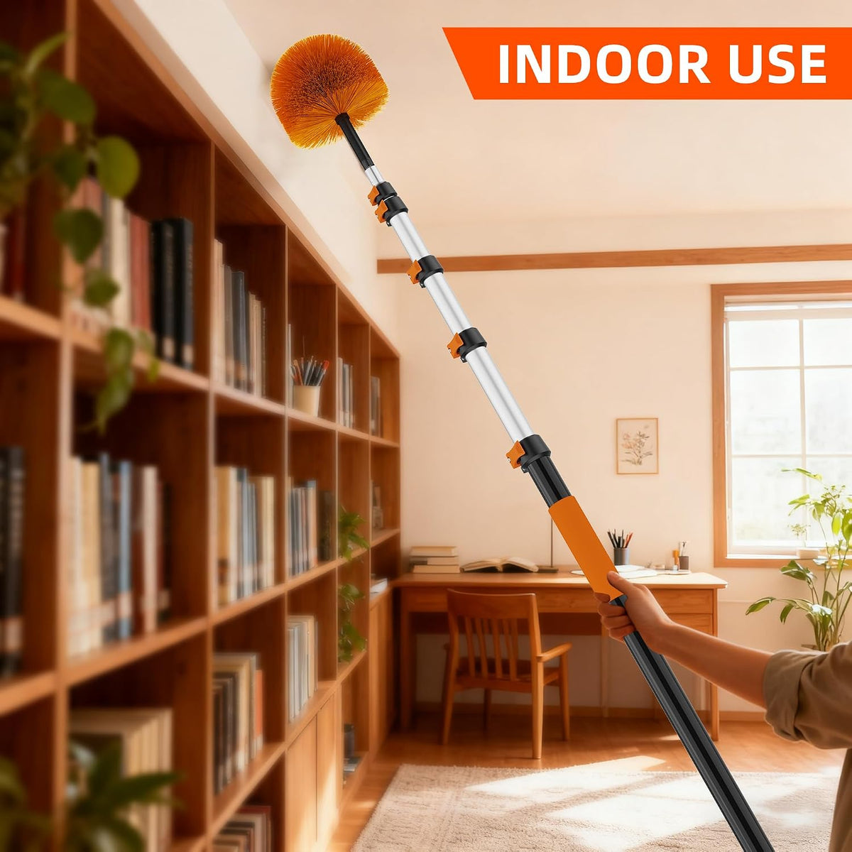 26 FT Reach Cobweb Duster with 5-20FT Telescoping Pole, Dual Action Flip-Lock & Screw Fixing Design, Washable Reusable Duster for High Ceilings, Fans & Home Cleaning