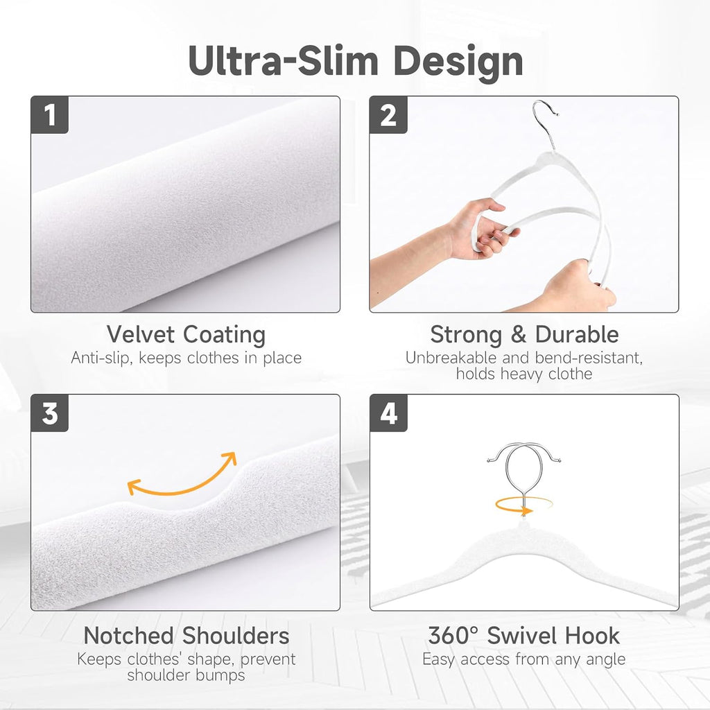 Whitmor Spacemaker Flocked Clothes Hangers – Velvet Like Heavy Duty Coat Hangers, Slim Non-Slip Suit Hangers, Contoured Shoulder Design, White, 20 Pack