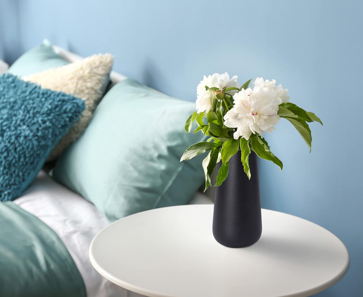 D'vine Dev 8 Inch Ceramic Flower Vase Textured Finishing, Minimalist Design for Kitchen, Bedroom, Living Room, Centerpieces, Office, Raven Grain, VS-XH-B-1 (Pack of 3)