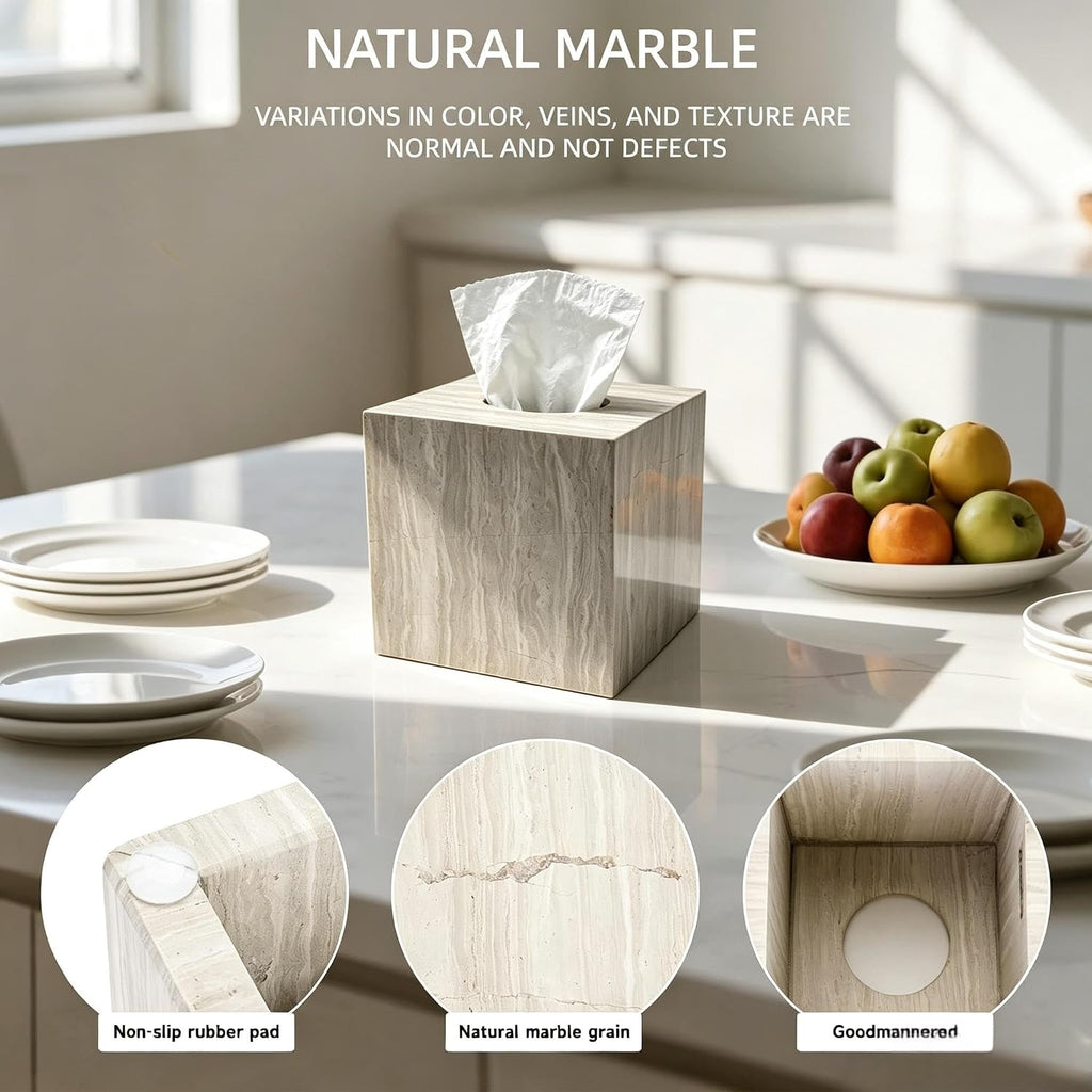 Natural Marble Square Tissue Box Holder Cover for Bathroom