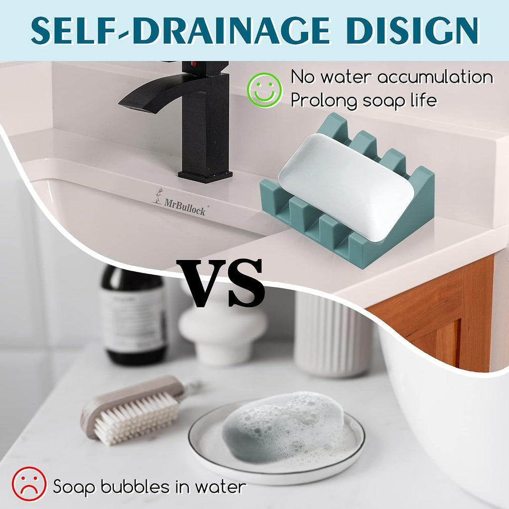 Silicone Soap Dish Self Draining for Shower & Kitchen (Green, 2 Pack)