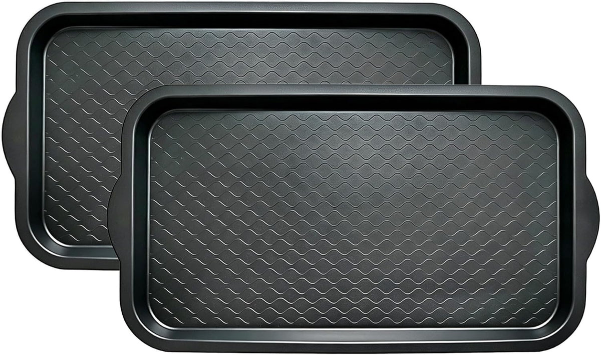 PetLike Boot Tray for Entryway, Pet Food Mat Tray, Waterproof Rubber Shoe Tray for Indoor and Outdoor, Multi-Purpose Tray for Boots, Shoes, Pets, Garden (Black, 2PACK 29.5X16 INCH)