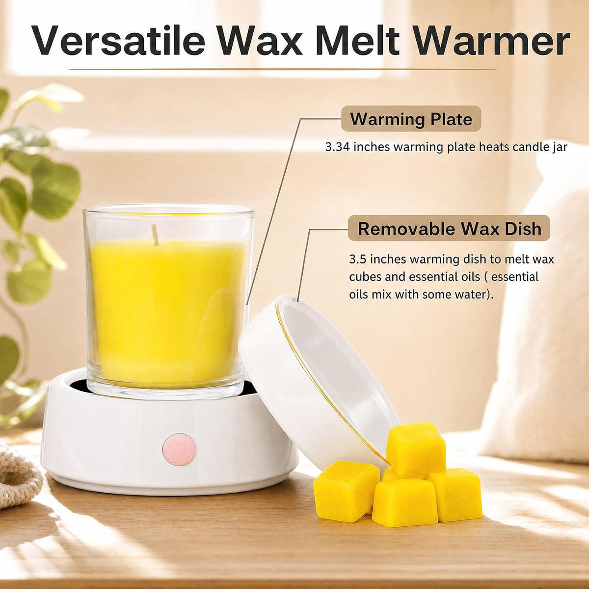 Candle Wax Melt Warmer with Safety Timer Auto Shut-Off Ceramic Electric Wax Burner Melter Timer Adjust Fragrance Intensity for Scented Wax Melts Candle Jars Essential Oils Home Office Gift Decor