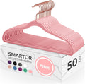 Smartor Pink Velvet Hangers 50 Pack, Non Slip Rose Gold Hook Felt Hangers