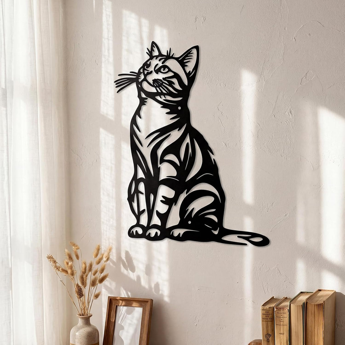 Otoolling Black Cat Wall Art Silhouette Metal Wall Decor, Lovely