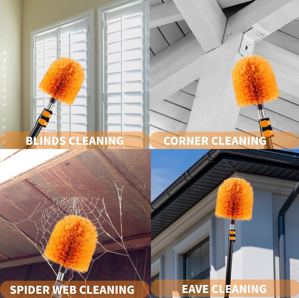 4 Pack Screw on Webster Cobweb Duster Head for Pole,Spider Web Brush, Cobweb Duster Head Attachment,Fits Standard 3/4 inch Threaded Poles (4, Orange)