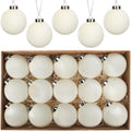 Ivory Velvet Christmas Ornaments Set,15-Pack Flocked Christmas Tree Ball