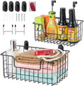 JUNCHU CHERRY Wire Storage Basket 2 Packs, Wall Mounted Kitchen Bathroom, Hanging Cabinet Door Storage Basket, no Drilling, Supporting 2 Types of Hooks, Strong Bearing, Suitable for Home, Black