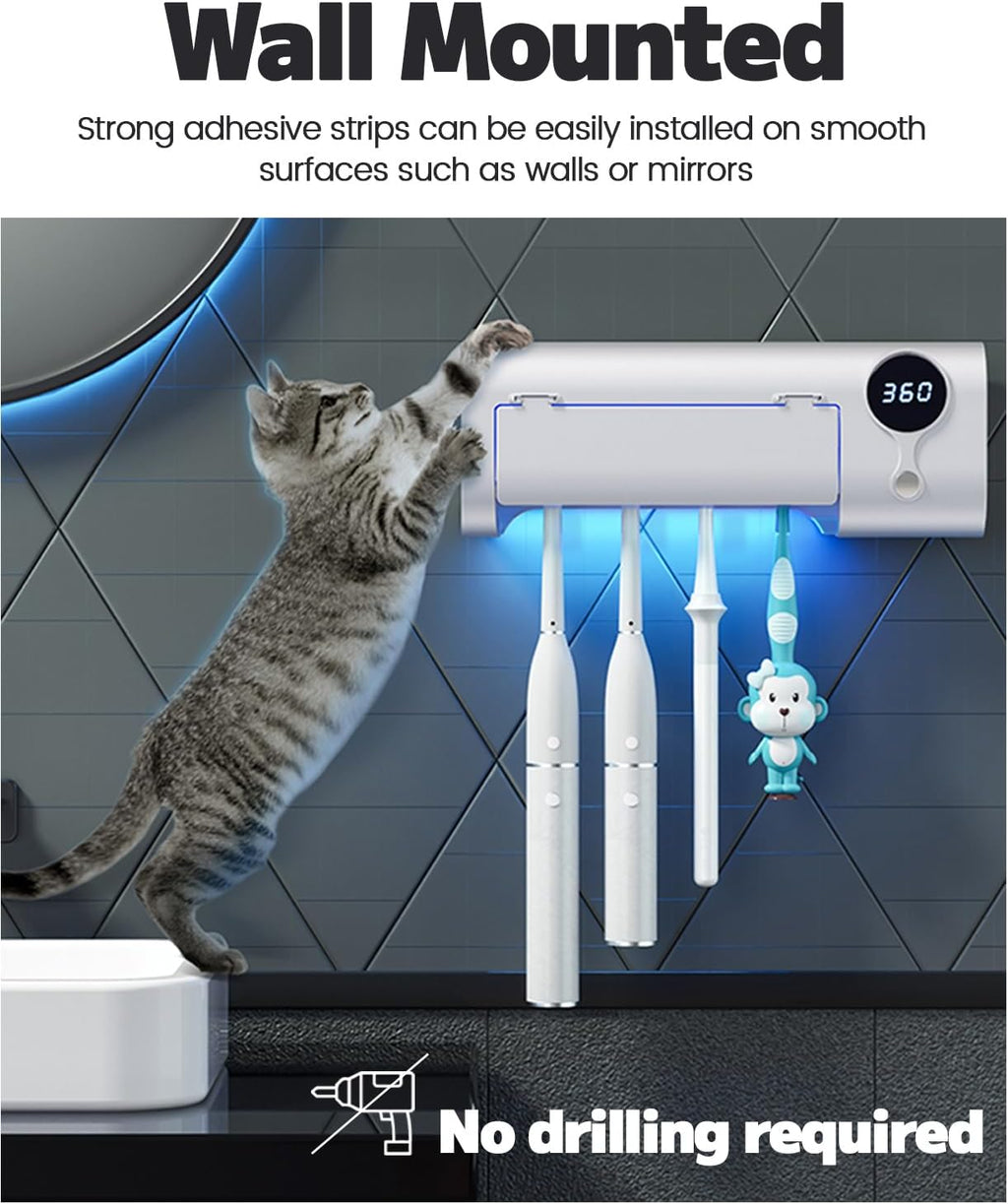 MIMORE Toothbrush Holder Wall Mounted, 4 Slots, 6-Minute Timer