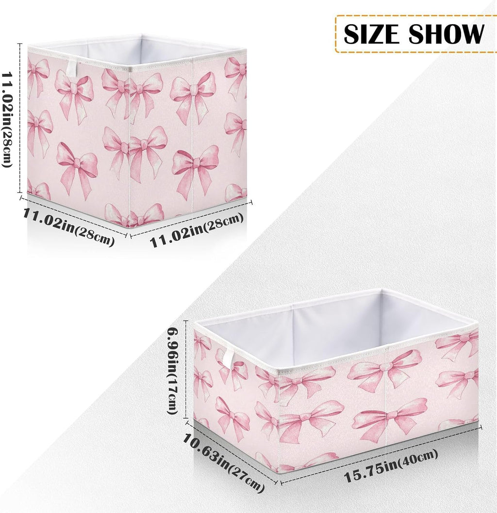 Pink Bows Storage Bins Cube Foldable Storage Baskets Bin Waterproof Home Organizer with Handles Basket for Blanket Clothes