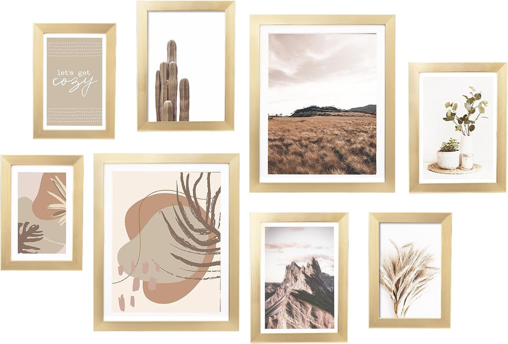 ArtbyHannah Gallery Wall Frame Set, 8 Pack Neutral Wall Decor, Gold, Small