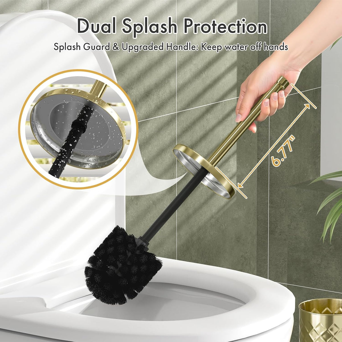 Toilet Bowl Brush and Holder Set 2 Pack with 4 Extra Brush Heads (Gold)
