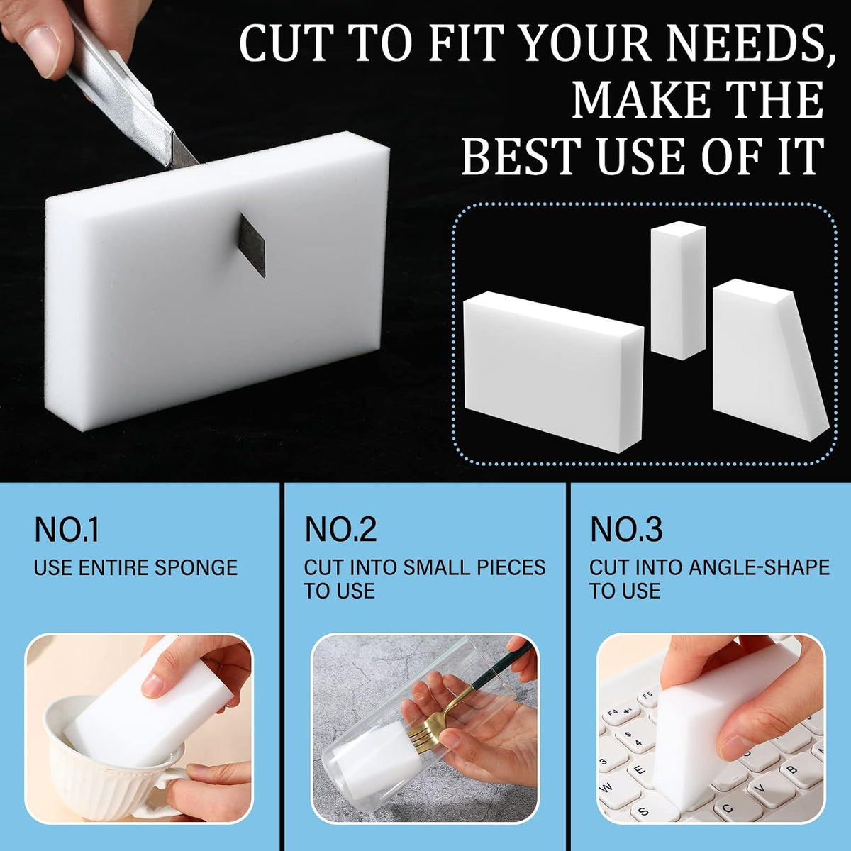 Sosation 500 Pcs Sponge Eraser Bulk Foam Sponge Cleaning Pads