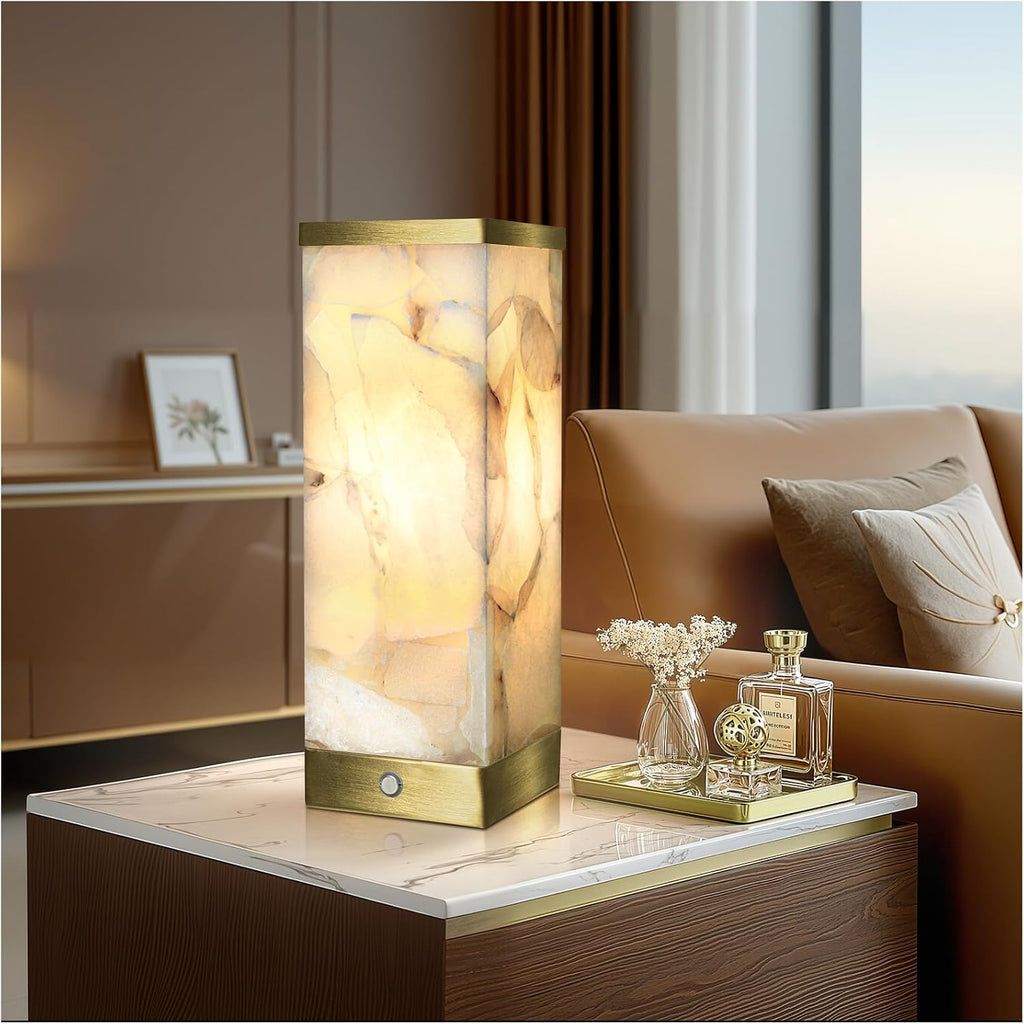 Scenekoy Modern Alabaster Rechargeable Cordless Table Lamp for Living Room