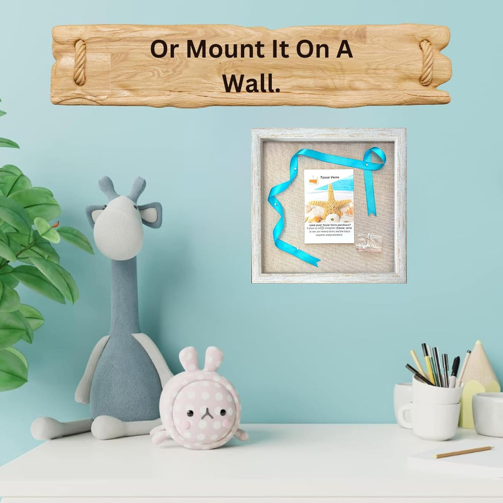 Tasse Verre 10x10 Rustic Display Shadow Box (1-Pack) Frame w/Linen Background and 8 Stick Pins - Ready to Hang Shadowbox Picture Frame - Box Display Baby Memorabilia Wedding