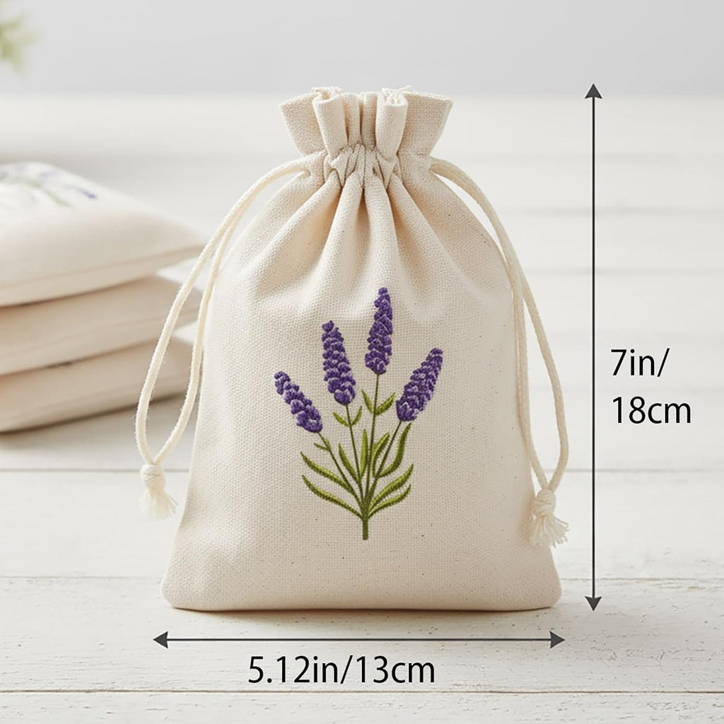 24 Pcs Sachet Bags Empty Small Sachet Bags for Fragrance Handmade Scent Sachets Lavender Pattern(13x18cm, Natural Cotton)