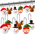 Yungyan 12 Pcs Christmas Shower Curtain Hooks Santa Claus Curtain Hangers