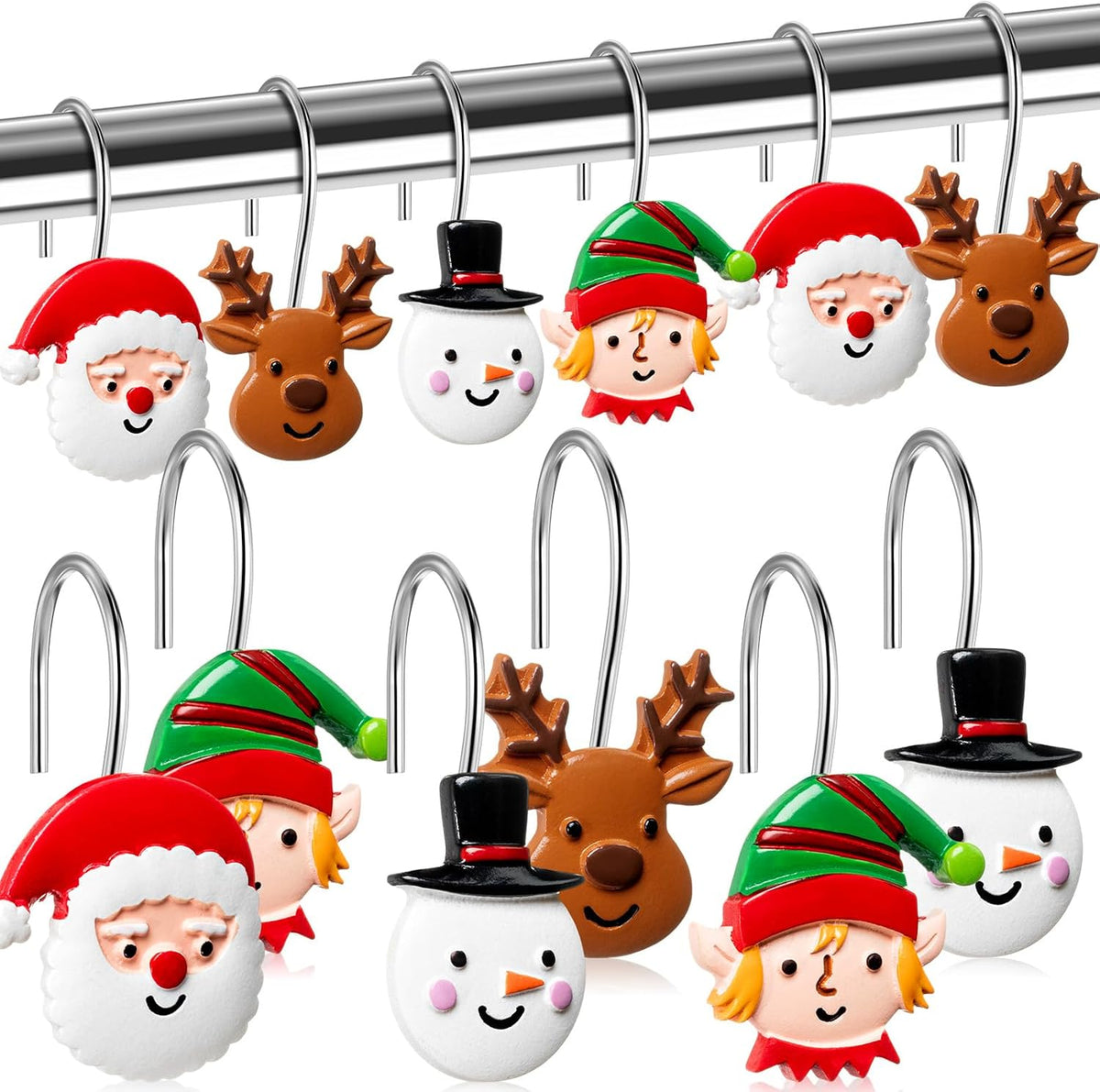 Yungyan 12 Pcs Christmas Shower Curtain Hooks Santa Claus Curtain Hangers