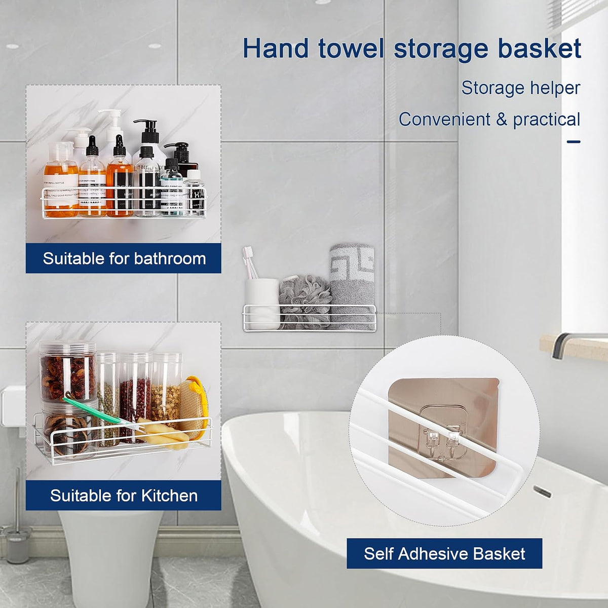 NearMoon Towel Rack Wall Mounted- All Metal Bathroom 2 Towel Rack Holders+ Hand Towel Storage Basket, Rustproof 3 Level Wine Rack Organizer for Hand Towels, Washcloths, 2+1 Pack (White)