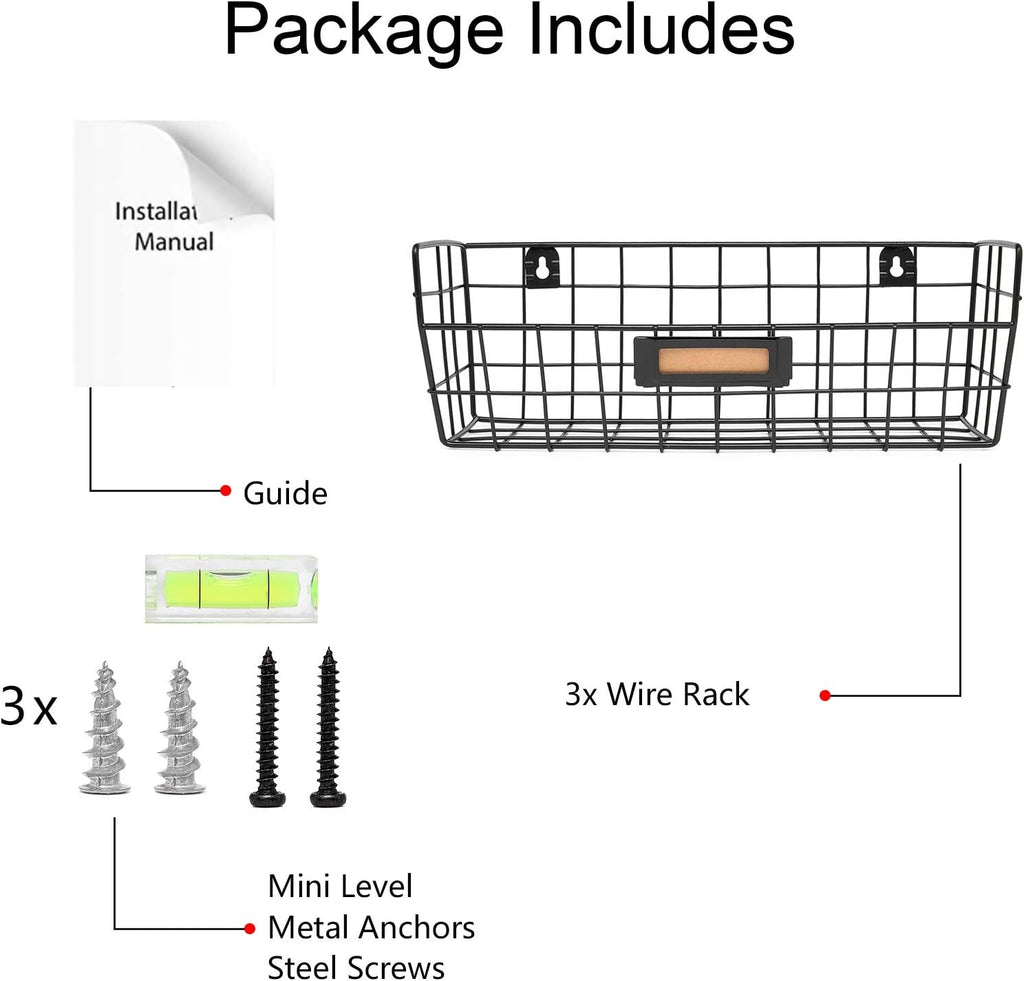 Wall Mounted Wire Basket Kitchen Storage Pantry Organizer Fruit Basket Varying Sizes Set of 3 Black