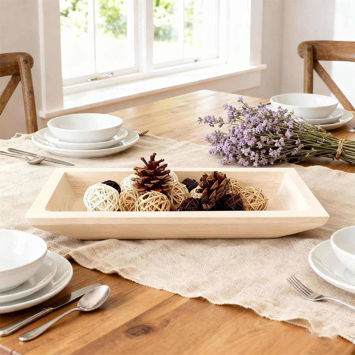 Wooden Decorative Dough Bowl For Home Decor,Entryway Table(White)