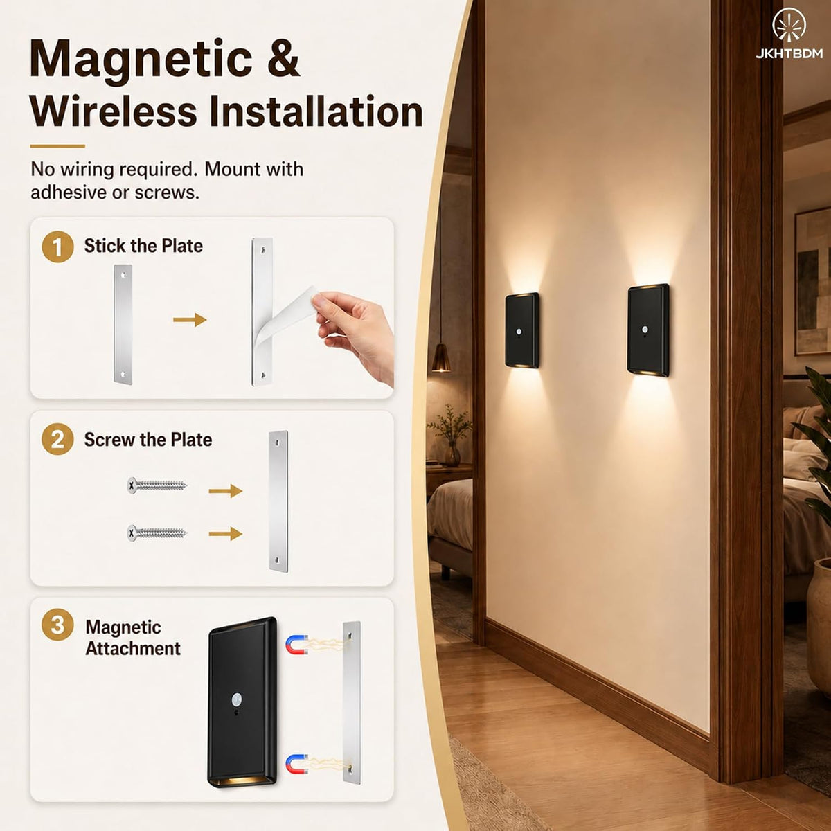 Motion Sensor Night Lights, Wireless Rechargeable Stair Lights Indoor, 5000mAh Battery, 3 Color Temperatures & Stepless Dimming, LED Night Lights for Stairs, Hallway, Kitchen, Closet, Cabinet (2 Pack)