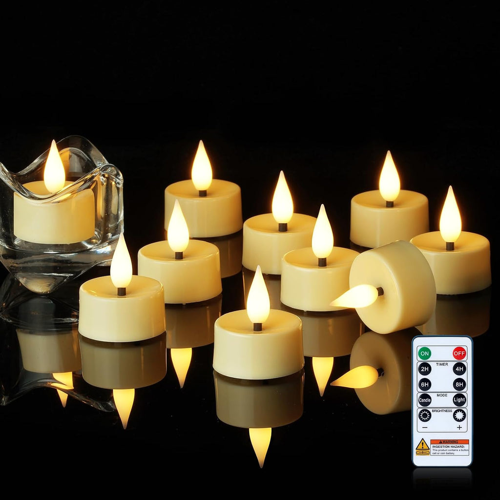 Amagic 12Pcs Flameless Timer Remote 3D Black Wick Tealights Candles, Ivory
