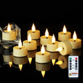 Amagic 12Pcs Flameless Timer Remote 3D Black Wick Tealights Candles, Ivory