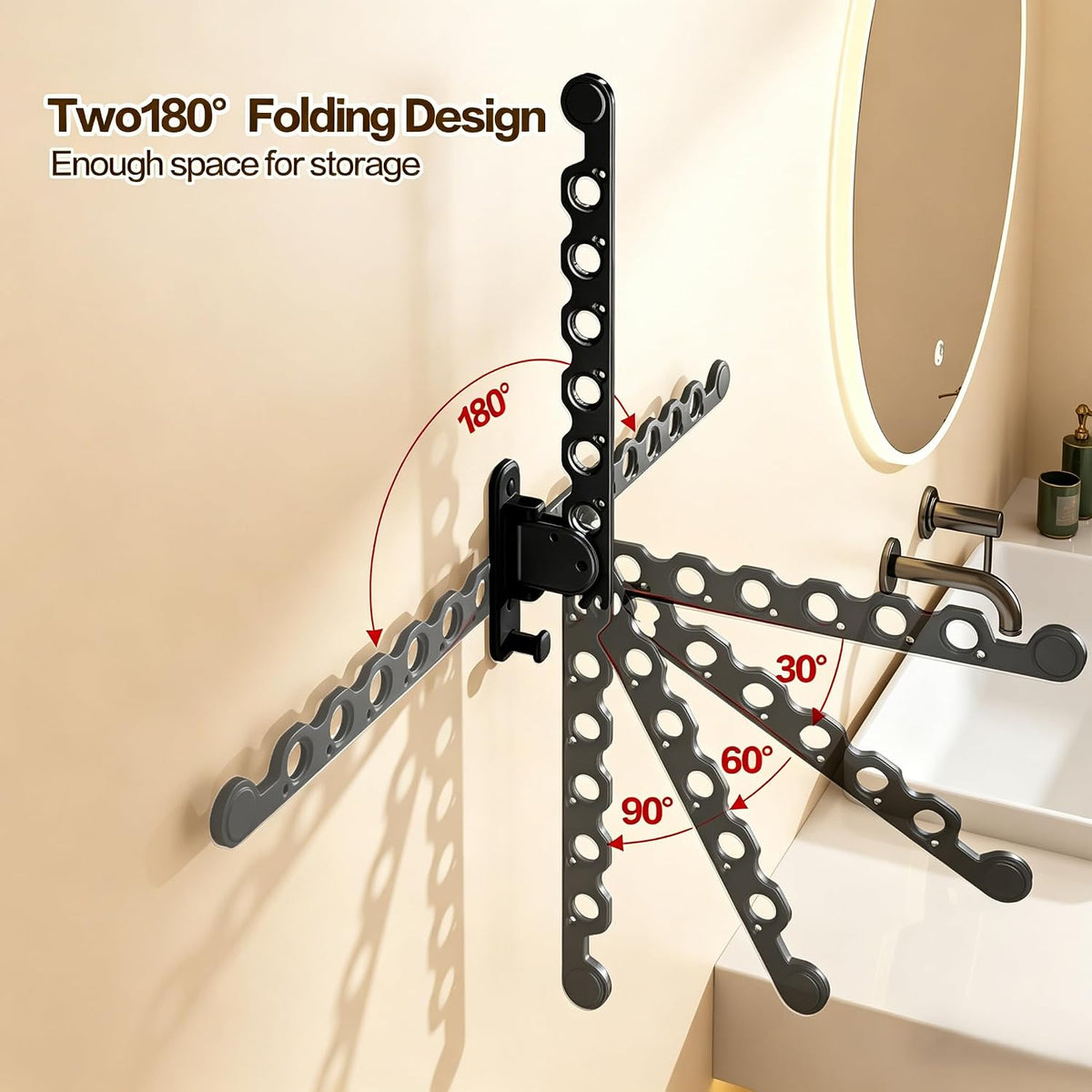 Wall Mounted Clothes Drying Rack, Laundry Clothes Hanger Rack Wall Mounted, Foldable Wall Clothes Rack for Laundry Room, Space Saving Closet Storage Organizer Clothes Hanger Indoor, 2pcs(Black)